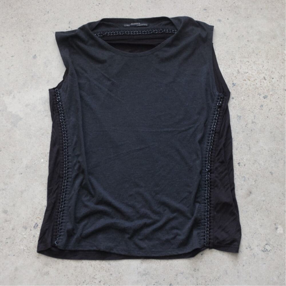 Allsaints Soph Tee Two Toned sleeveless top Chain Detail Women's US 6